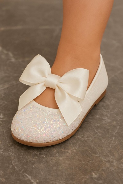 pinkchıld Girl's White Glitter Orthopedic Ballet Flats