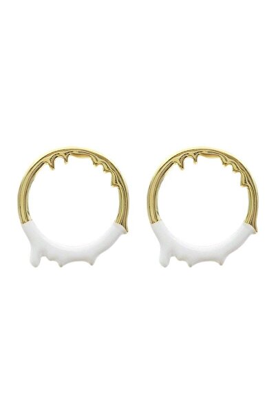 Pursehuit Cercei rotunzi culoare aurie cu inserții albe, Frode C1