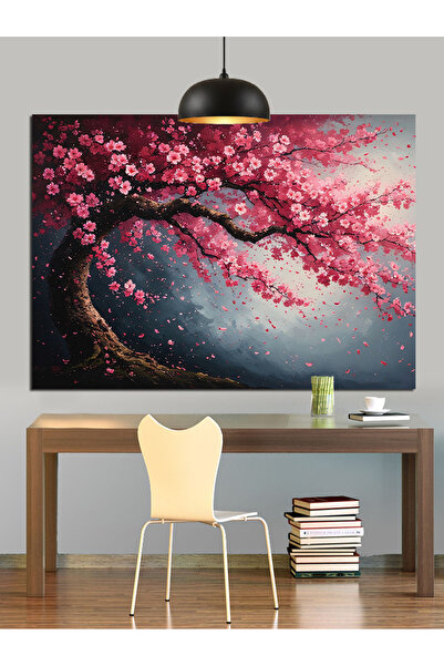 KanvasSepeti Rama cu flori de cireș roz, pictură în ulei, texturată, de înalt...