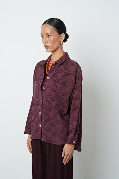 Orfeo Negro Women's Burgundy Color Double Pocket Patterned Shirt - Jacket