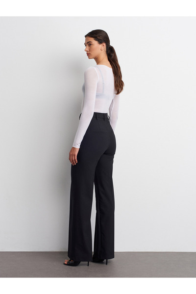 Dilvin 72169 Geniş Paça Kumaş Pantolon-Siyah