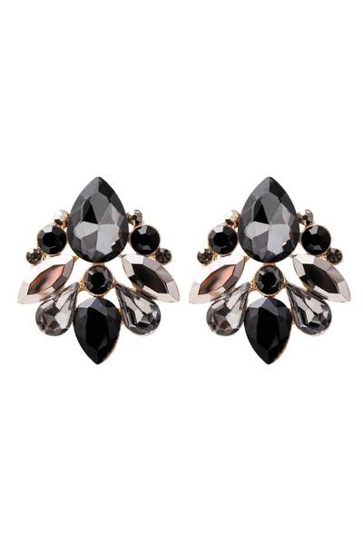 Pursehuit Gold-colored earrings with black stones, Maretha C8