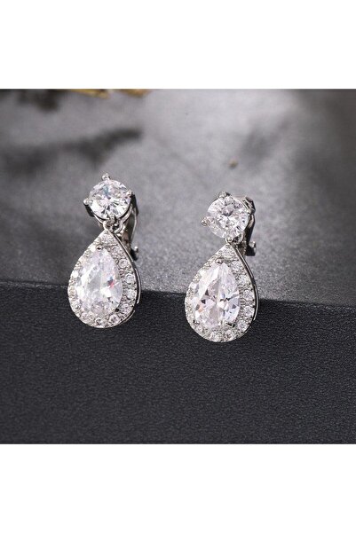 Pursehuit Cercei argintii, cu cleme, în formă de lacrimă, cu pietre zirconiu,...