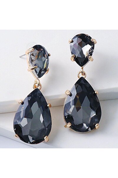 Pursehuit Gold-colored earrings, teardrop shape, with smoky stones, Ciara C7