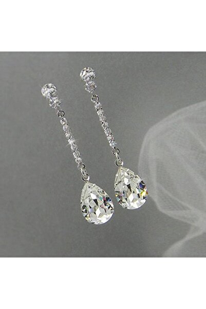 Pursehuit Cercei lungi de culoare argintie cu pietre de zirconiu, Nel C18