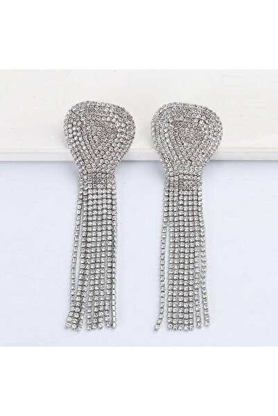 Pursehuit Cercei lungi culoare argintie cu franjuri și pietre, Cindy C7