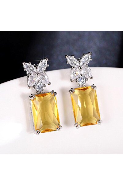 Pursehuit Cercei de culoare argintie cu pietre de zirconiu galben, Sheela C3