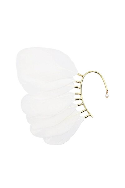 Pursehuit Cercei tip cuff, aurii, cu pene albe, Robina C2