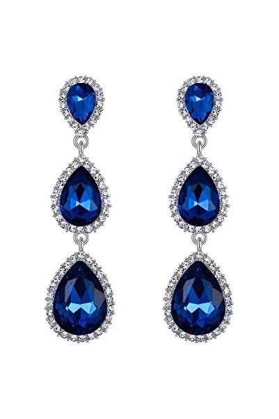 Pursehuit Cercei lungi din argint cu pietre de zirconiu albastru, Madonna C3