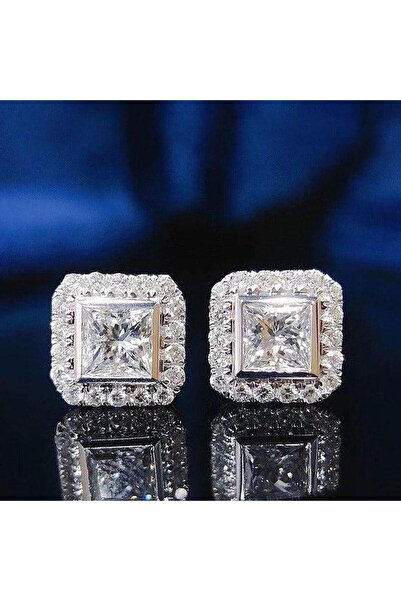 Pursehuit Cercei de culoare argintie, pătrați, cu pietre de zirconiu, Nethe C15