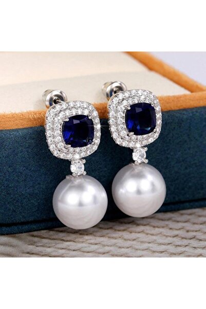 Pursehuit Σκουλαρίκια σε ασημί χρώμα, με πέτρες ζιργκόν και μαργαριτάρια, Mai...