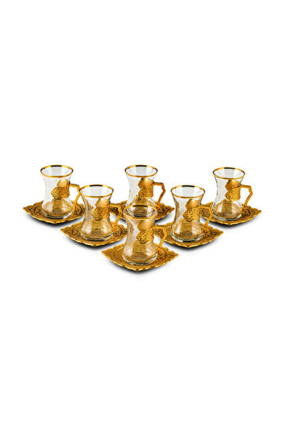 teknotrust Renkli 6 Kişilik Yaldızlı Çay Seti, şık ve zarif tasarım