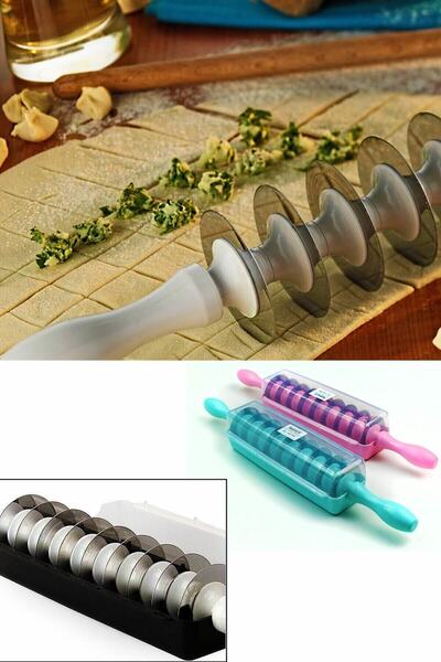 teknotrust Pratik Mantı Kesme Merdanesi, 9 Bıçak, Kolay ve Hızlı Kesim Araçları