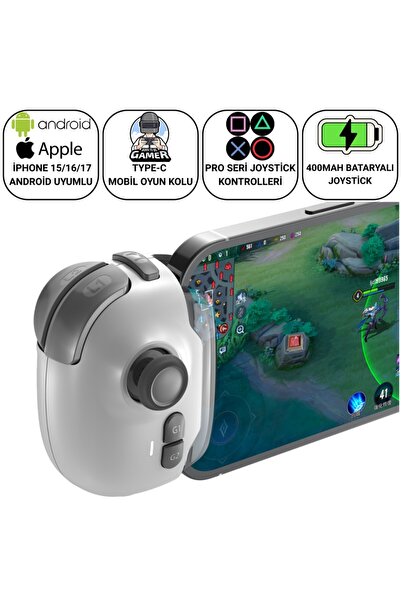Polham iOS & Android Uyumlu Type-C Mobil Oyun Kolu | Pro Joystick | 400mAh Ba...