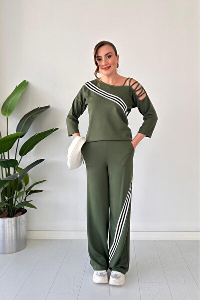 MaziButik Shoulder Design Two-Piece Suit Khaki