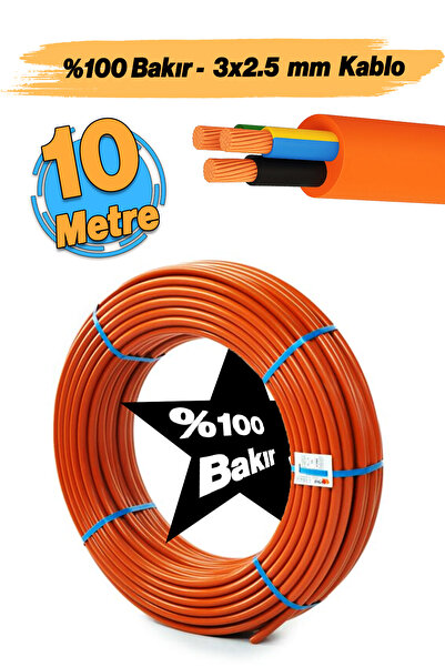 Badem10 (10 Metre) %100 Bakır Çok Telli 3x2.5 mm Elektrik Kablosu Turuncu Ele...