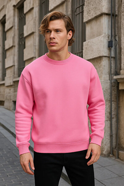 COMBİNE MİCHAİL Ανδρικό φούτερ με λαιμόκοψη σε ροζ χρώμα