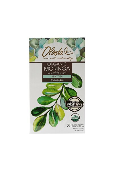 OLINDA Organic Moringa Tea With Mint 25 Teabags Herbal Caffeine Free Blend For Refreshing Wellness