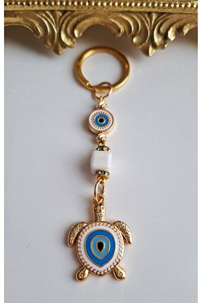 Svc Aksesuar Luxury Gift White Zircon Stone Evil Eye Beaded Turtle Luck Keychain 10.5 cm