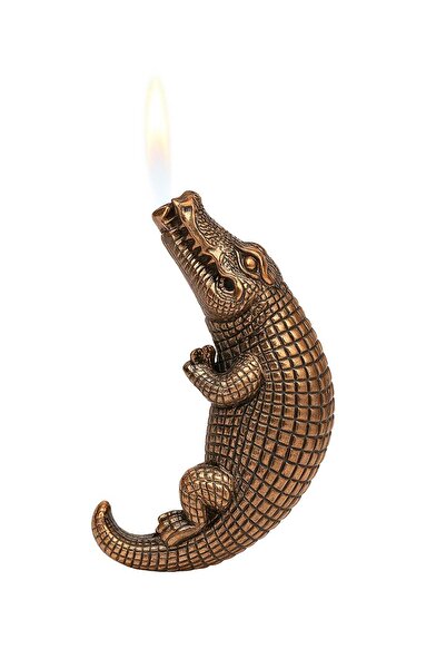 melmus Timsah Figürlü Retro Çakmak Metal Koleksiyonluk Benzinli Çakmak