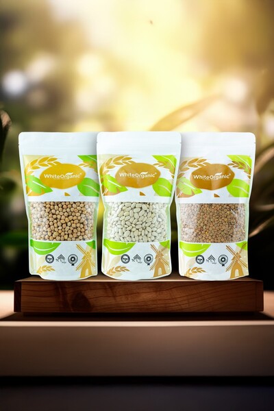White Organic Organik Nohut+Organik Kuru Fasulye+Organik Yeşil Mercimek Bakli...