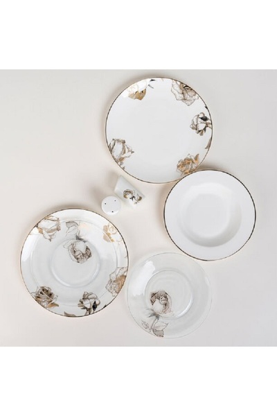 LA MESA طقم عشاء من البورسلين/الزجاج الأبيض مكون من 20 قطعة