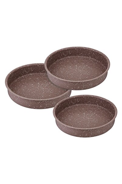 teknotrust 3'lü Yuvarlak Granit Fırın Tepsi Seti, 28-36 cm, Kahverengi