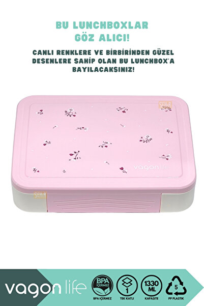 Vagonlife Bento 1330ml Lunch Box New Collection Single Layer 5 Compartments Pp Plastic Children's Lunch Box Food Container