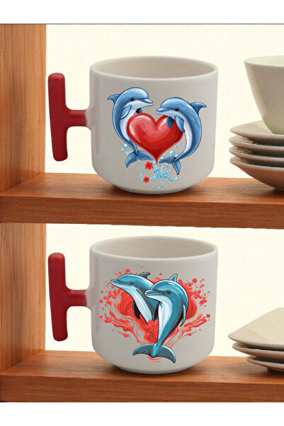 lili hediyelik Dolphin Theme 2-Piece Latte Cup - Gift Mug, Newborn Baby Gift, Newborn Gifts