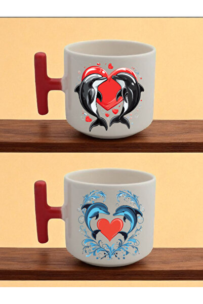 lili hediyelik Kalp Yunus Set of 2 Latte Cups - Gift Mug, Newborn Baby Gift, Newborn Gifts