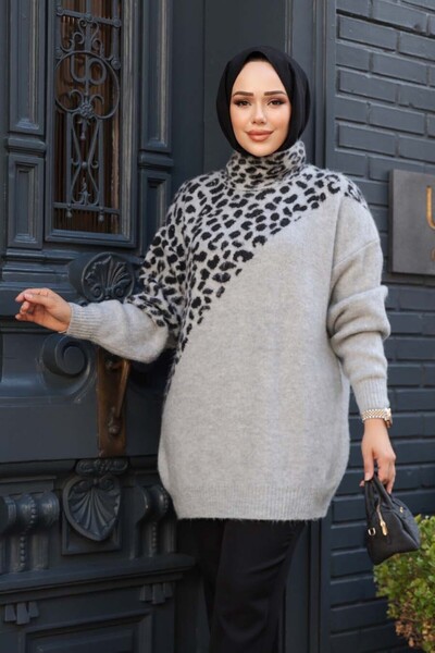 N.S NEVA STYLE Πλεκτό πουλόβερ με σχέδιο γκρι Τούνικ 8818GR