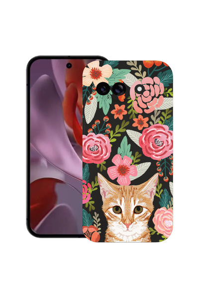 bestcase Slim Silicon Case For Google Pixel 9a, Cat and Flowers, 1926335 B 638