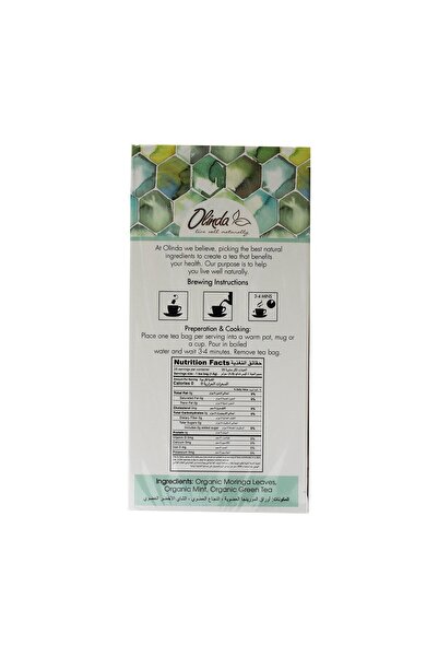 OLINDA Organic Moringa Tea With Mint 25 Teabags Herbal Caffeine Free Blend For Refreshing Wellness