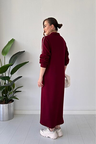 MaziButik Modal Dress with Piping Burgundy