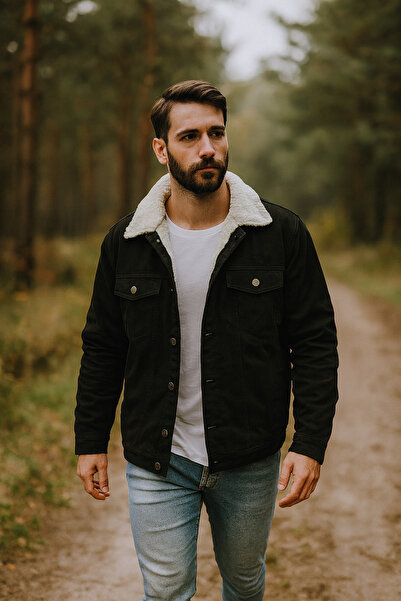 tiggirmoda Ανδρικό τζιν μπουφάν με επένδυση από γούνα