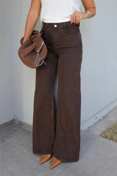 Purple by Banu Kahverengi Çıma Dikiş Detay Pantolon