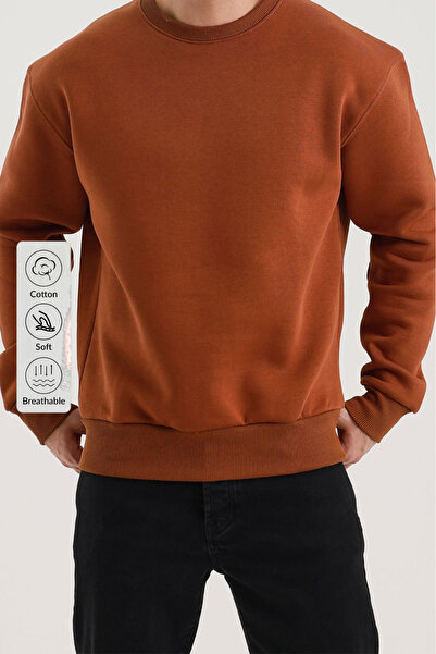 COMBİNE MİCHAİL Ανδρικό φούτερ με λαιμόκοψη με φαρδύ λαιμόκοψη κανέλα