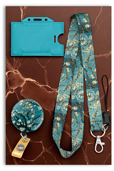 Mia Aurora Badem Çiçeği Van Gogh Lanyard Seti Yoyo Yatay Kartlık Boyun Askı İ...
