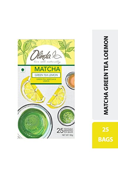 OLINDA شاي ماتشا الأخضر بالليمون 25 قطعة مزيج منعش غني بمضادات الأكسدة للصحة اليومية