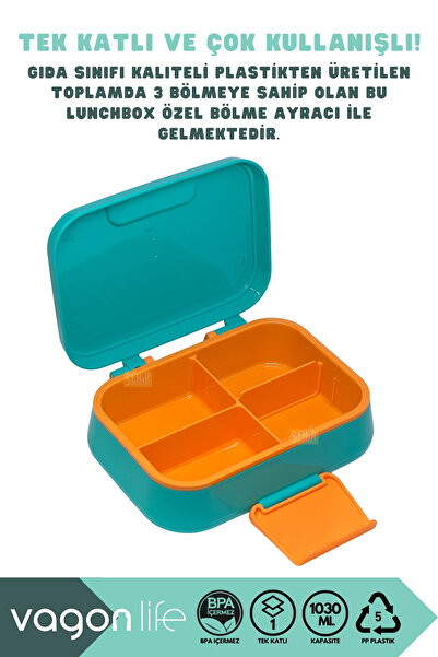 Vagonlife Bento 1030ml Lunchbox New Collection Single Layer 3 Compartments Pp Plastic Lunch Box Food Container