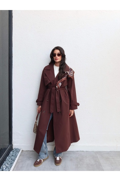 ESRAHELVACI Double-Breasted Collar Belted Long Trench