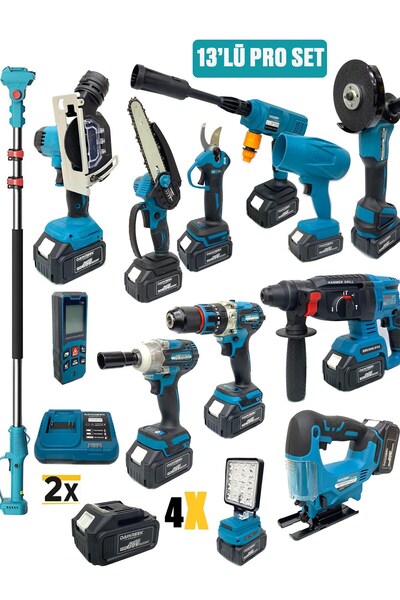 Germany Style DawreekTech 13'Lü Teleskopik Set Kömürsüz Matkap-Taşlama-Üflem-...