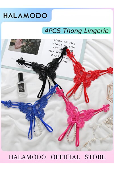 HALAMODO ملابس داخلية نسائية جذابة من الدانتيل على شكل حرف T من الخلف مع حزام...