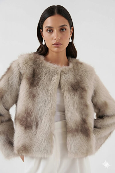 hazelin Γυναικείο μπεζ επενδεδυμένο βελούδινο γούνινο παλτό HZL25W-BD152251