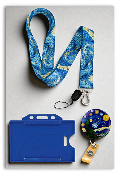Mia Aurora Yıldızlı Gece Van Gogh Lanyard Seti Yoyo Yatay Kartlık Boyun Askı ...