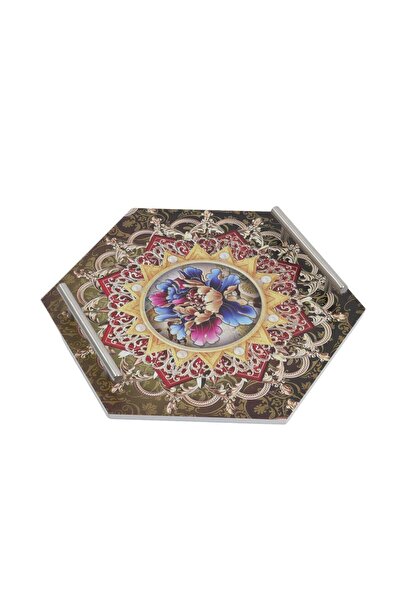 HOMEVEO صينية تقديم - لون ذهبي - مقبض ستانلس ستيل - شكل سداسي