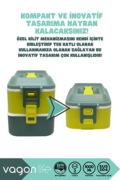 Vagonlife Bento 1000ml Lunchbox New Collection 2 Layer 3 Compartment Stainless Steel Lunch Box Food Container