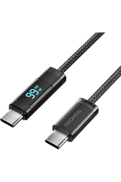 Romoss USB-C TO C DIGITAL DISPLAY 100W 5A DATA CHARGING BRAIDED CABLE 1M BLK