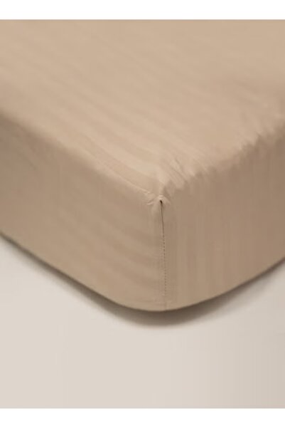 American Linen Single Striped Fitted Elastic Bedsheet with 1 Pillow Case 90 x 190 Cm Beige