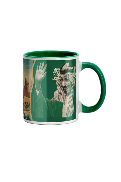 MECKSA Riyadh Ksa Muhmmad Bin Salman Coffee Mug Tea Cup Green handle 11 oz
